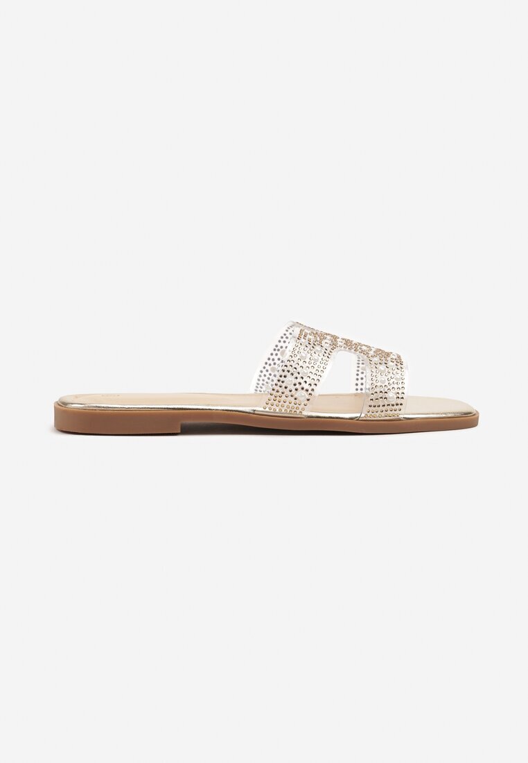 bestelle Papuci Aurii Transparente Decorate Cu Cristale Mirazana