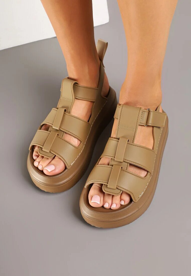 bestelle Sandale bej închis Gladiator cu Velcro Falarosea