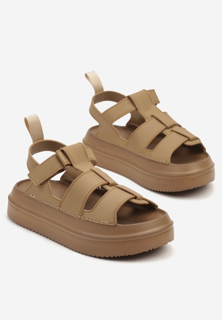 bestelle Sandale bej închis Gladiator cu Velcro Falarosea
