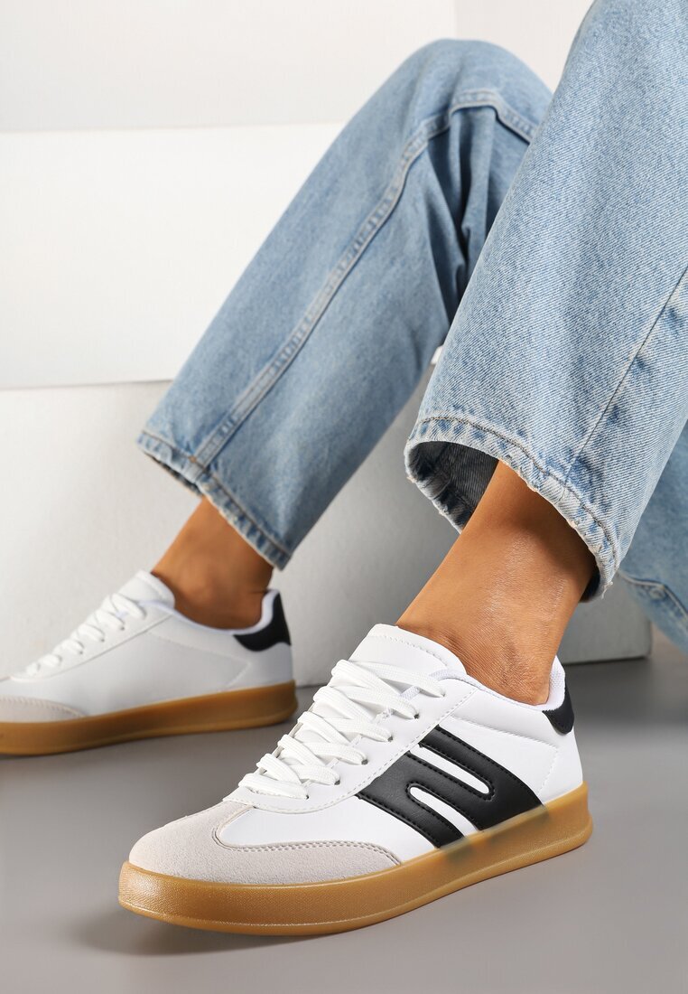 besty Adidași Alb-Negru în Stilul Tenisilor Clasici cu Cusături Decorative Nartewia