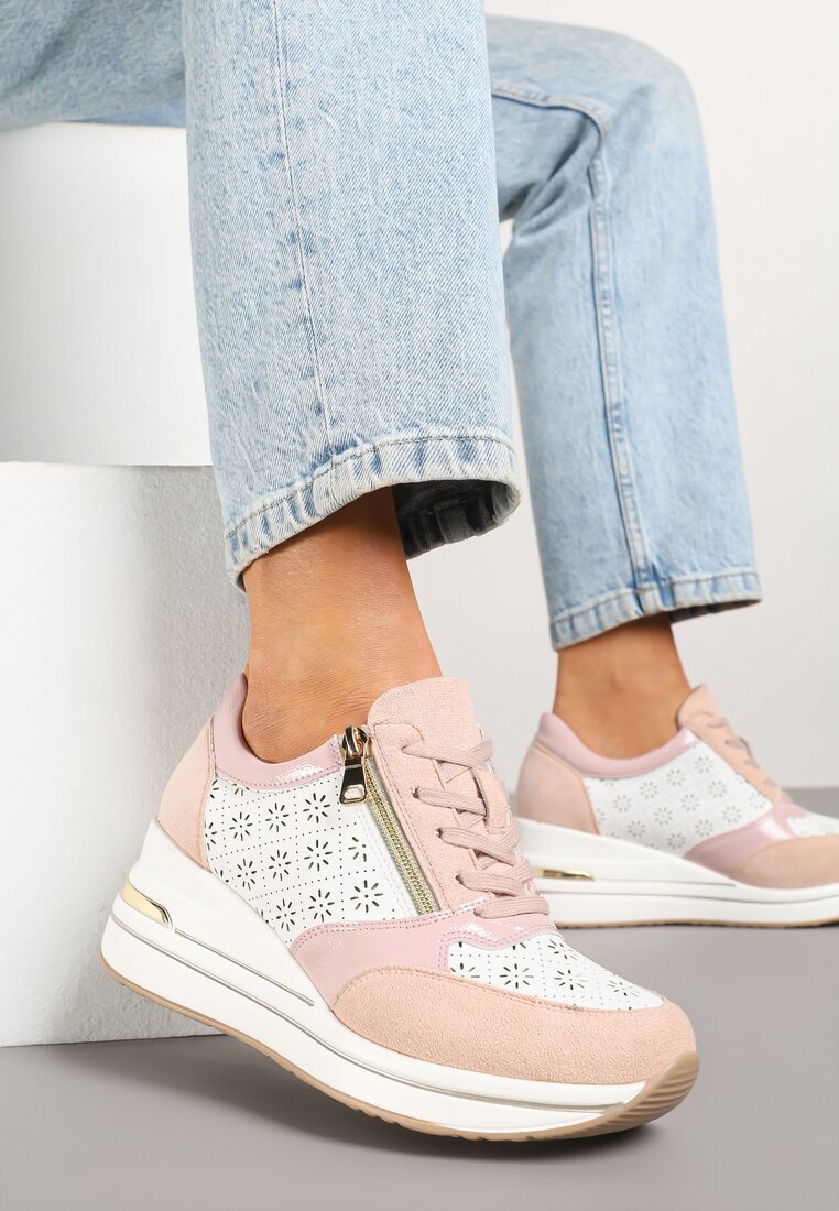 besty Adidași Roz pe platformă ascunsă cu fermoar decorativ și model ajurat Reladia