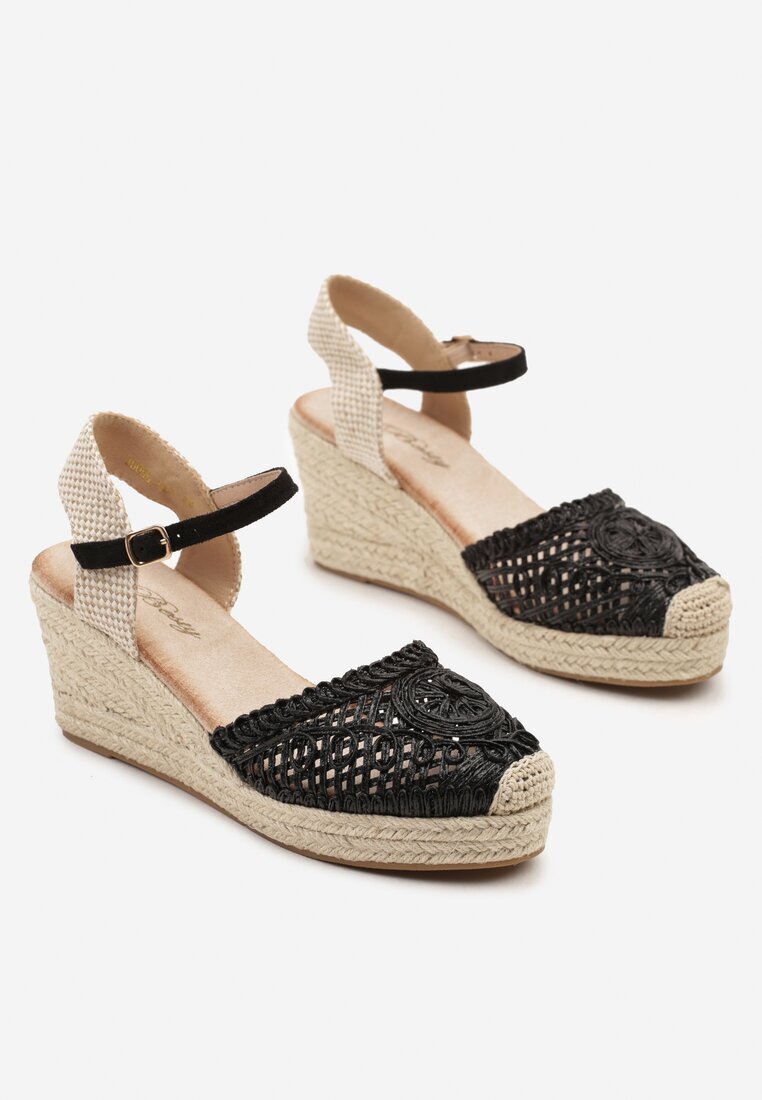 besty Sandale Negre cu platformă Decorate cu împletitură în stil Boho Nevoline