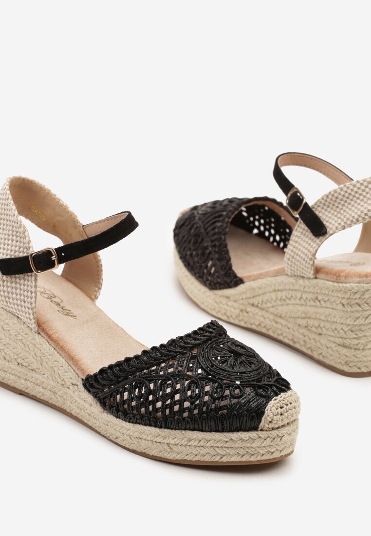 besty Sandale Negre cu platformă Decorate cu împletitură în stil Boho Nevoline