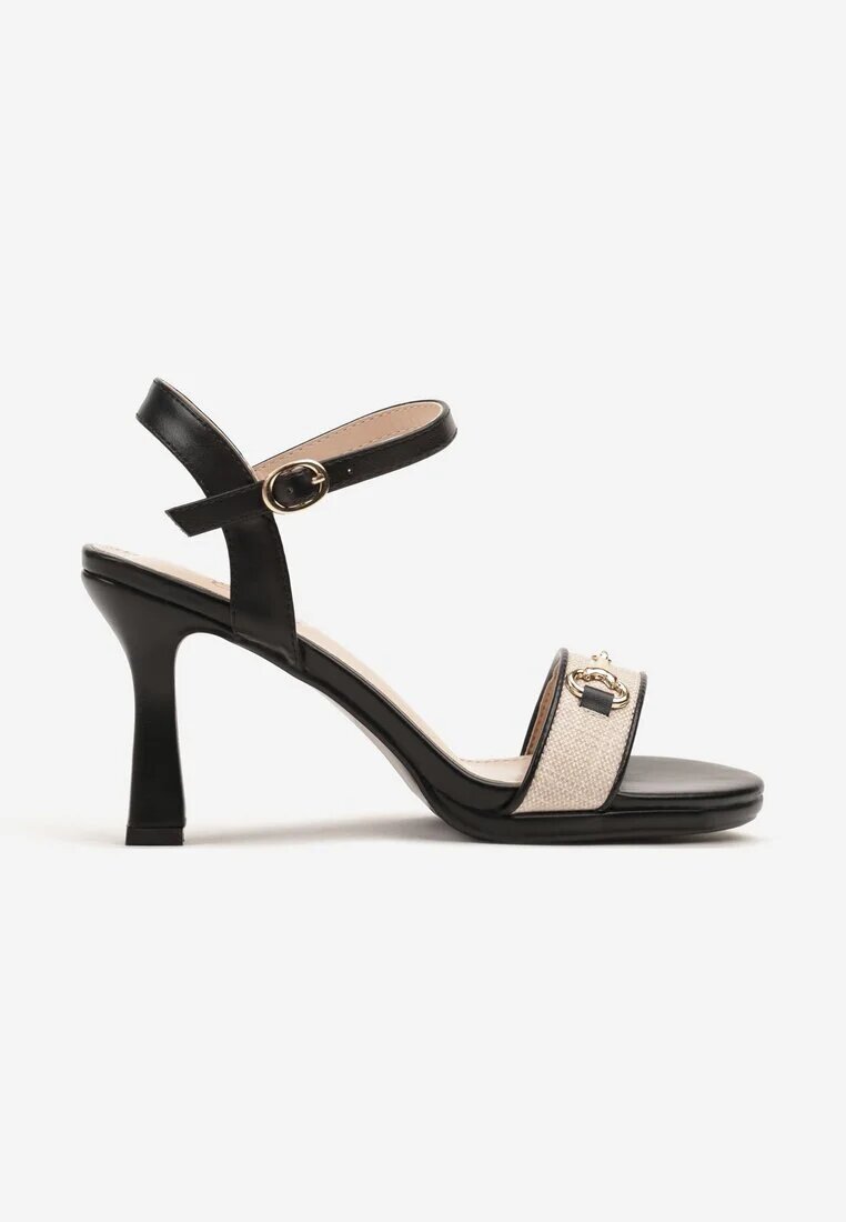 besty Sandale Negre cu Toc Stiletto Decorate cu Cataramă Metalică Zdivaya