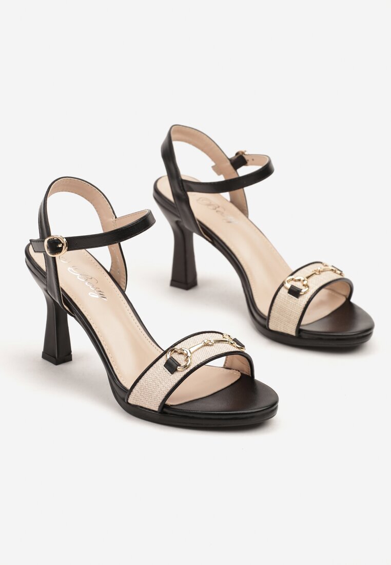 besty Sandale Negre cu Toc Stiletto Decorate cu Cataramă Metalică Zdivaya