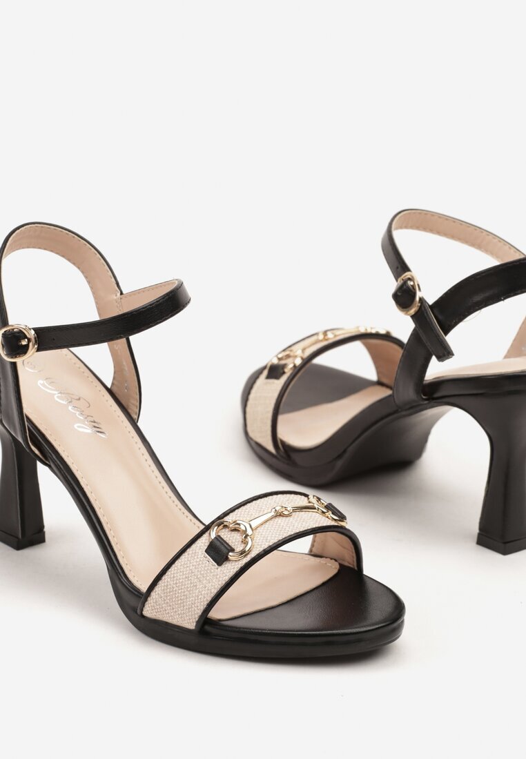 besty Sandale Negre cu Toc Stiletto Decorate cu Cataramă Metalică Zdivaya