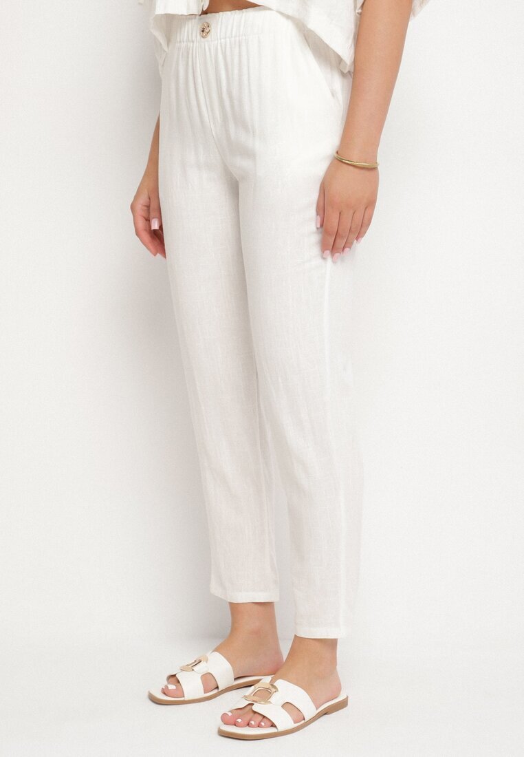 bh forever Pantaloni Albi din In cu Croi Clasic cu Elastic în Talie Filarse