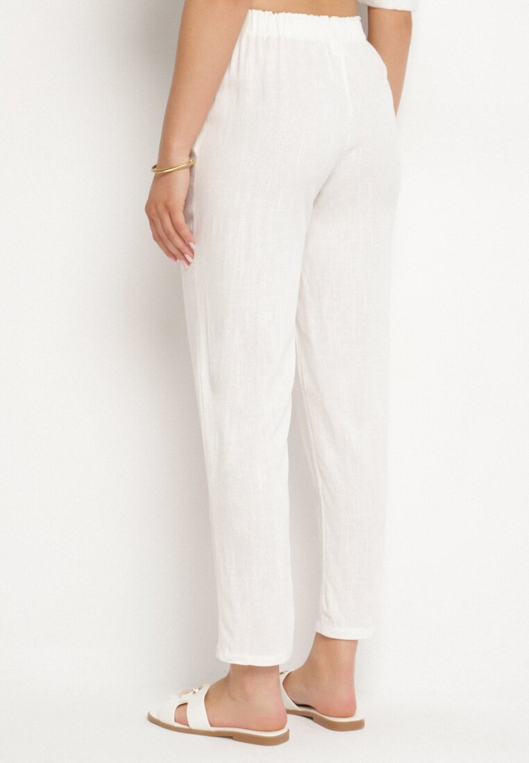 bh forever Pantaloni Albi din In cu Croi Clasic cu Elastic în Talie Filarse