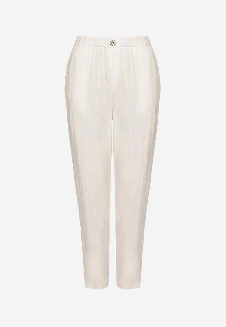 bh forever Pantaloni Albi din In cu Croi Clasic cu Elastic în Talie Filarse