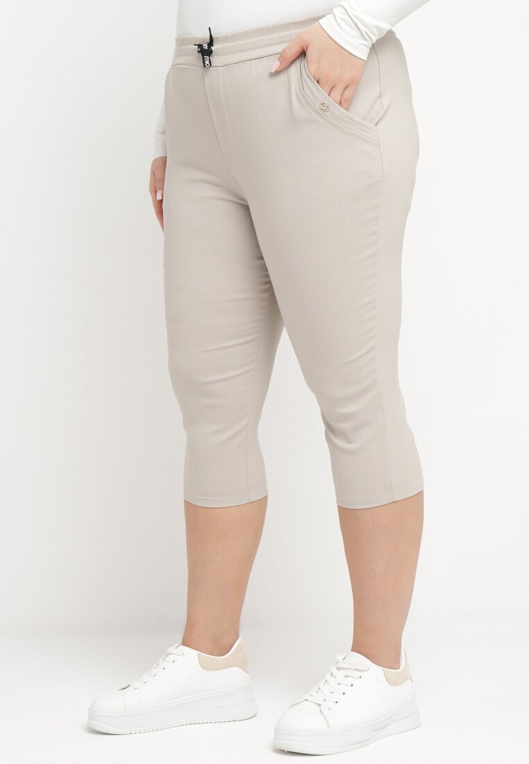 bh forever Pantaloni bej 3/4 cu elastic în talie și șnur decorate cu zirconii Nazairia
