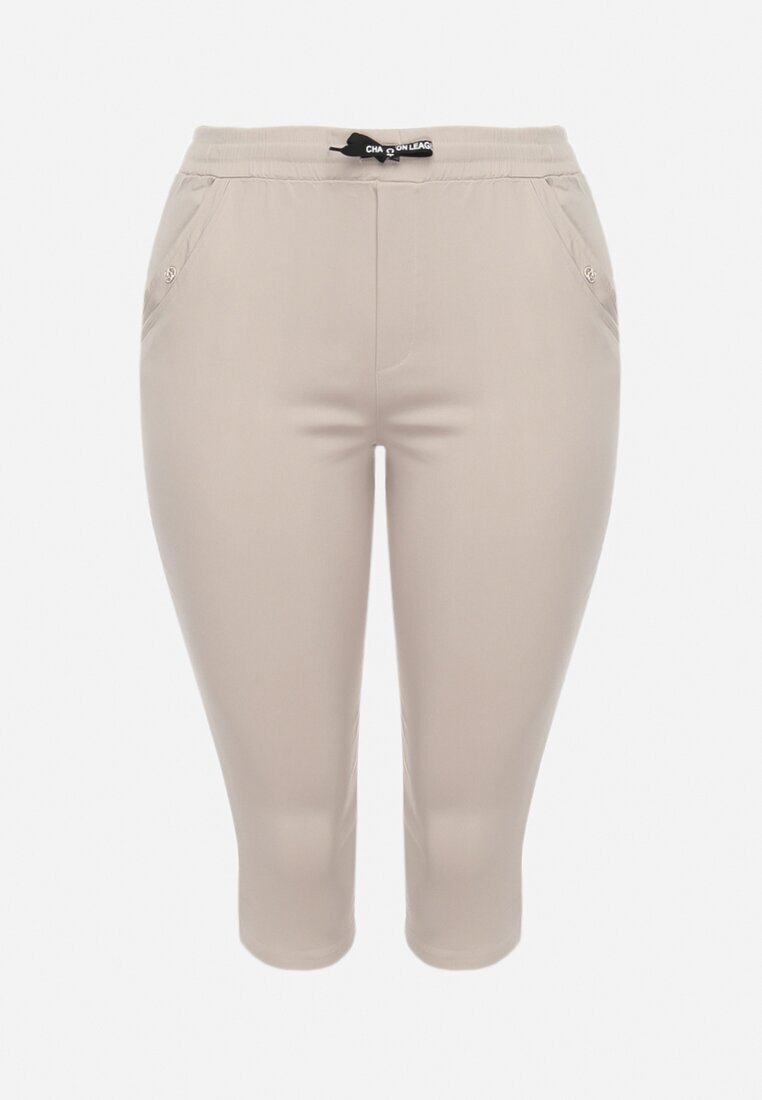 bh forever Pantaloni bej 3/4 cu elastic în talie și șnur decorate cu zirconii Nazairia
