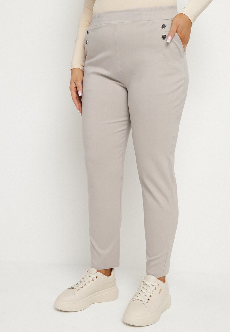 bh forever Pantaloni Bej cu Viscoză și Nasturi Decorativi Tenzina