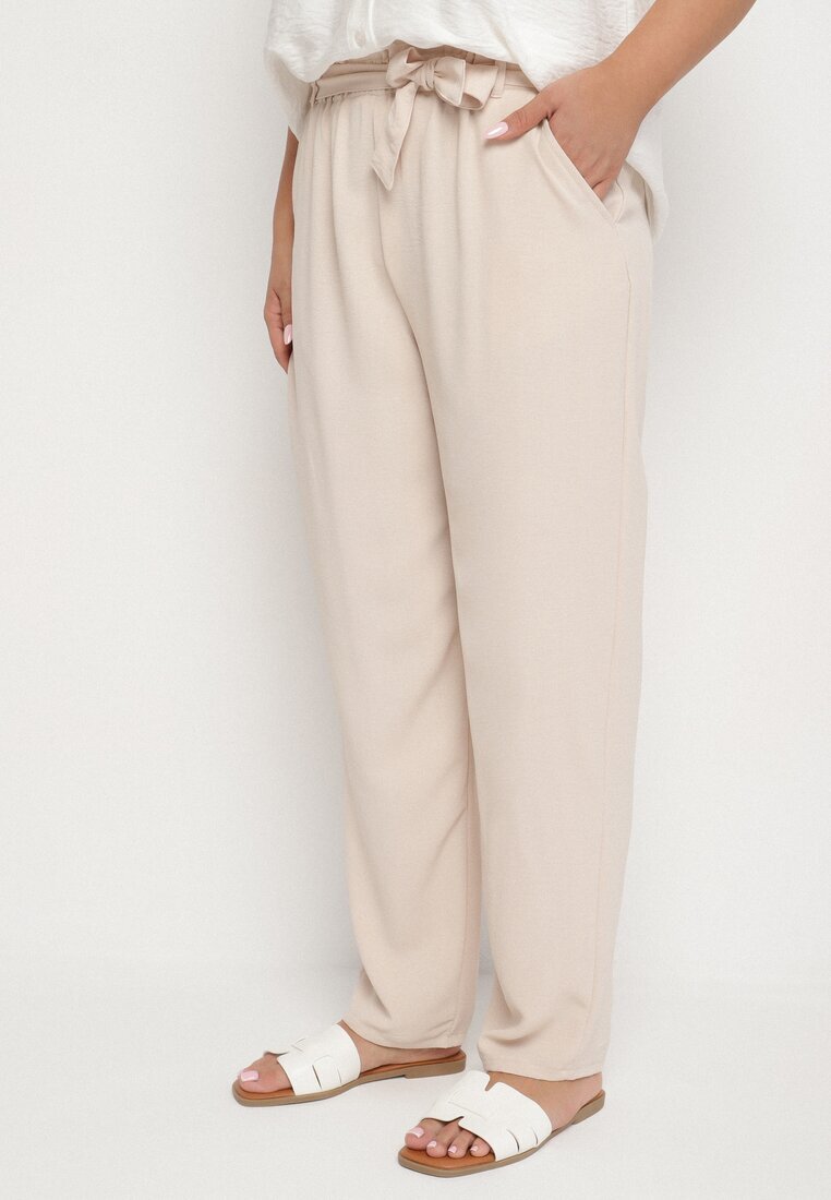 bh forever Pantaloni Bej deschis cu bandă elastică lată în talie și curea din material textil Janani