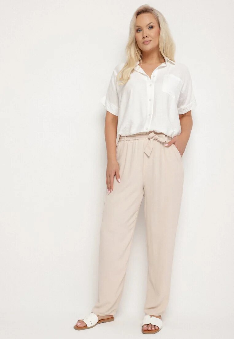 bh forever Pantaloni Bej deschis cu bandă elastică lată în talie și curea din material textil Janani