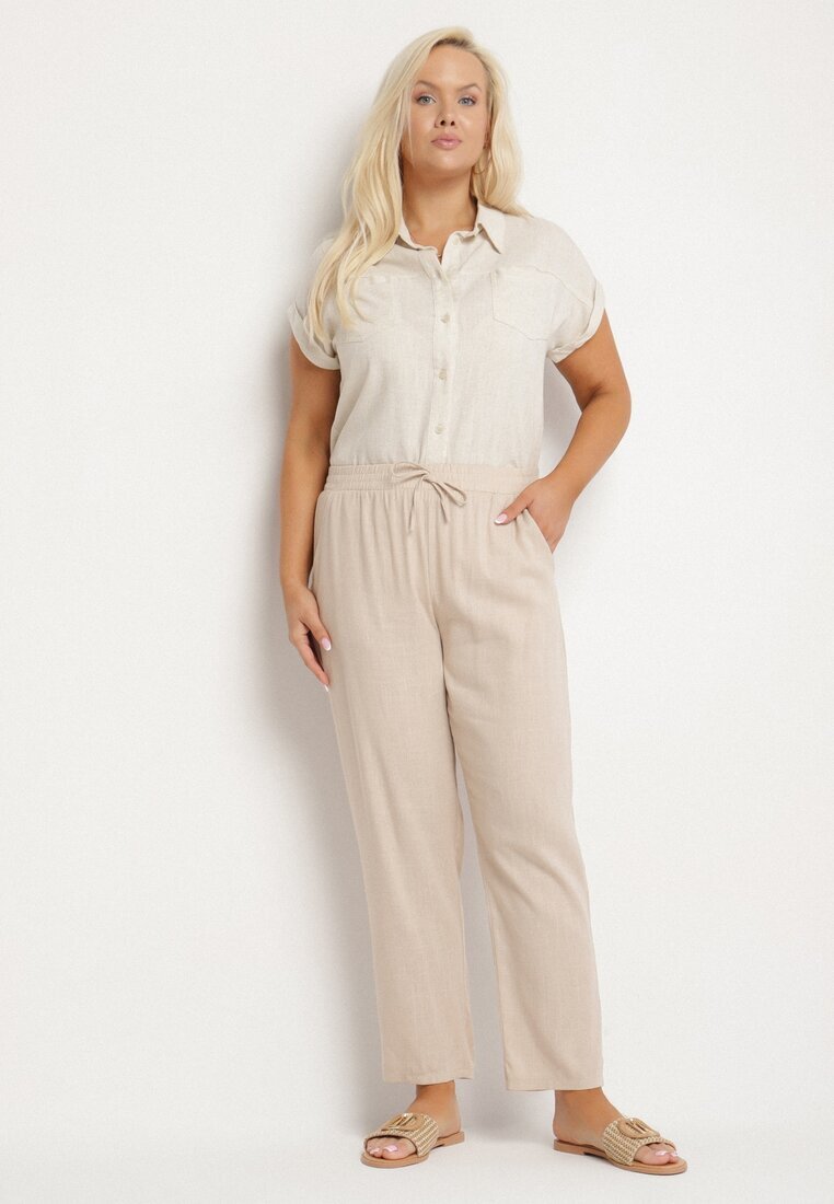 bh forever Pantaloni bej deschis cu in și elastic în talie Nativena