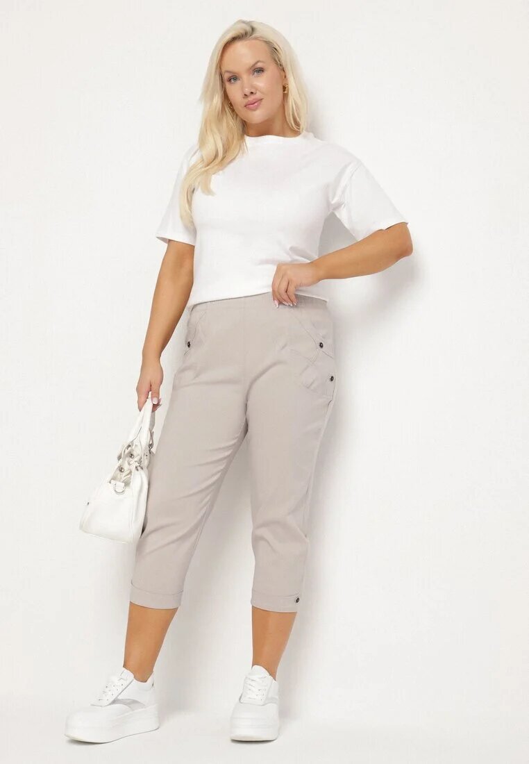 bh forever Pantaloni Bej deschis cu Vâscoză și Nasturi Decorativi Lireza