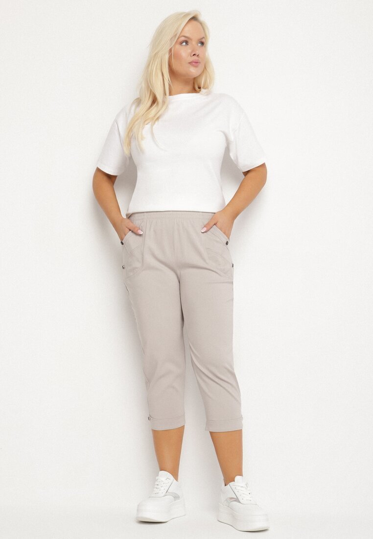 bh forever Pantaloni Bej deschis cu Vâscoză și Nasturi Decorativi Lireza