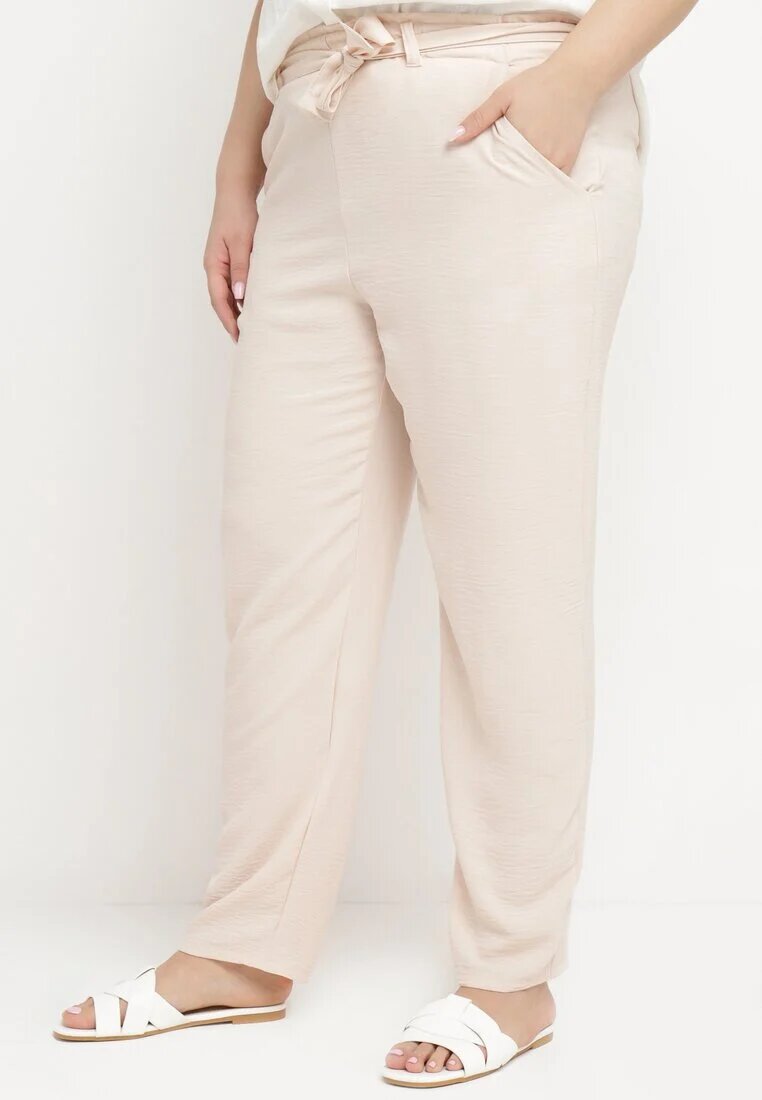 bh forever Pantaloni bej deschis Regular Legați în talie în stil Paperbag Tamburia