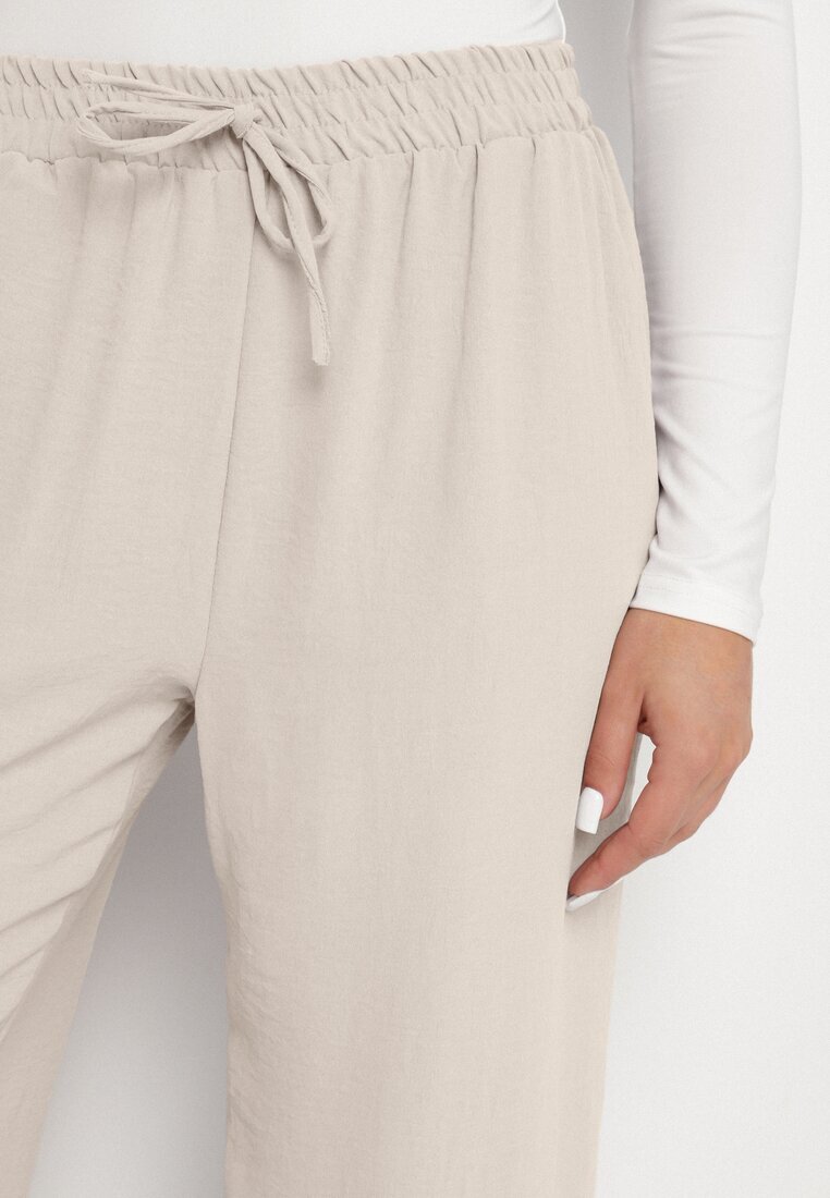bh forever Pantaloni Bej Largi cu talie elastică cu lănțișor decorativ Istaria