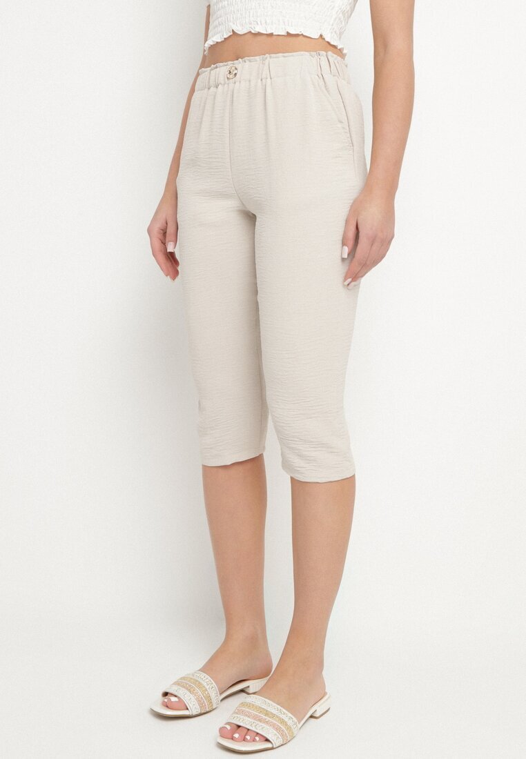 bh forever Pantaloni Capri Bej cu bumbac și talie înaltă Galirosa