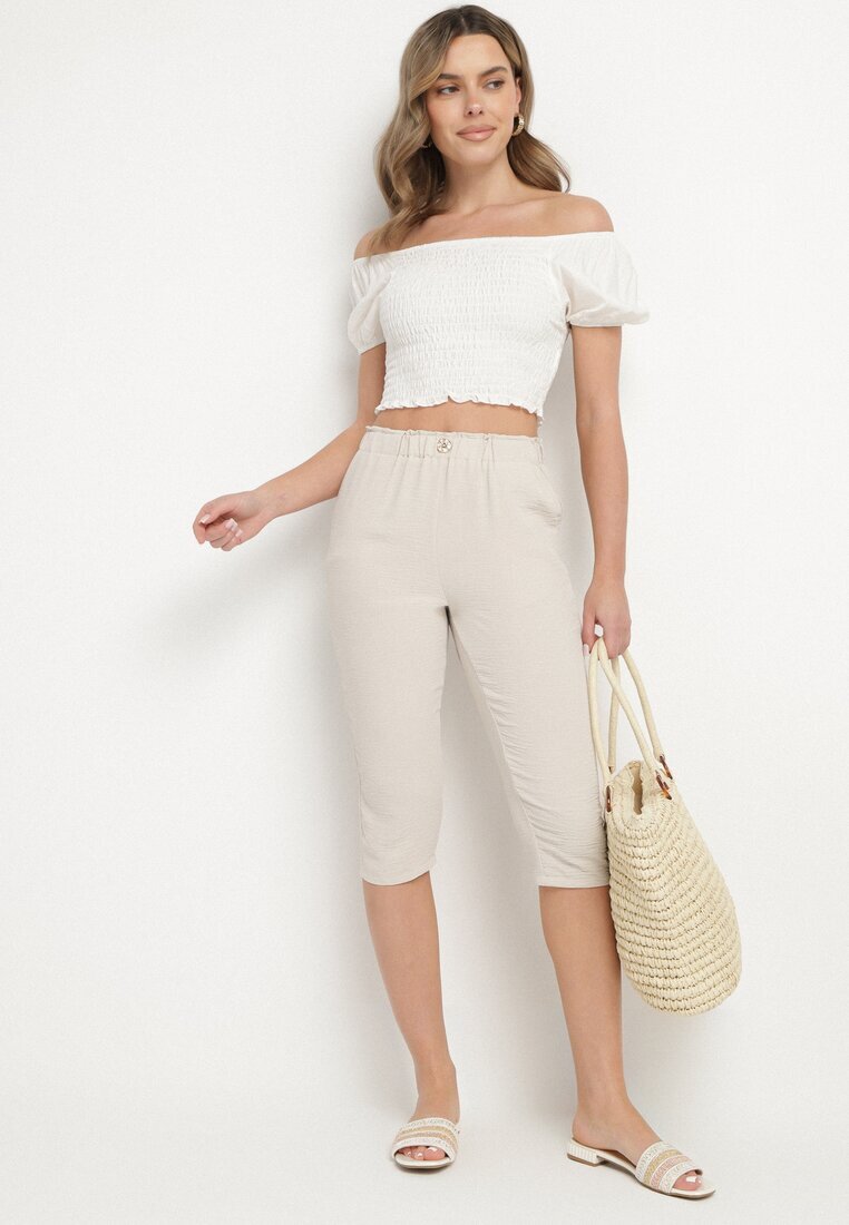 bh forever Pantaloni Capri Bej cu bumbac și talie înaltă Galirosa