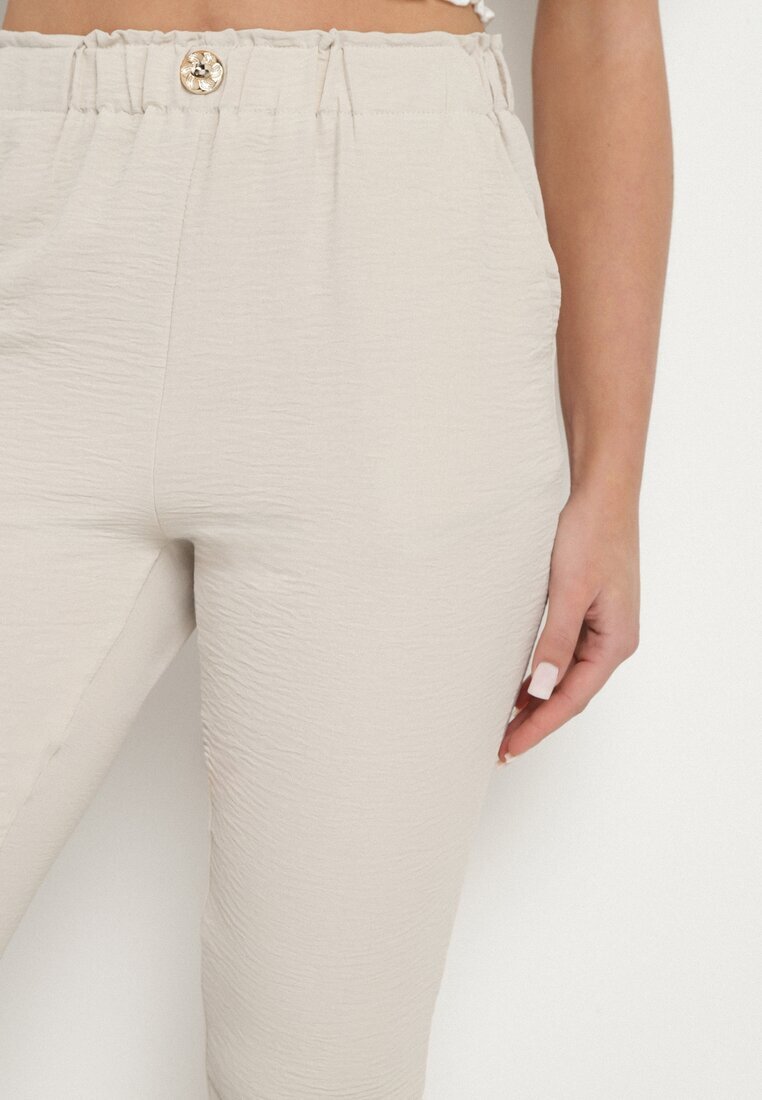 bh forever Pantaloni Capri Bej cu bumbac și talie înaltă Galirosa