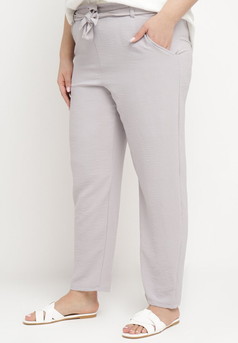 bh forever Pantaloni Regular Gri deschis Cu cordon în talie Stil Paperbag Tamburia