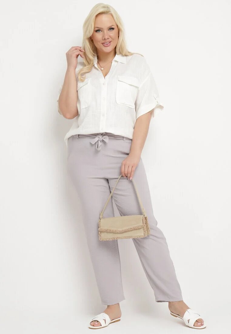 bh forever Pantaloni Regular Gri deschis Cu cordon în talie Stil Paperbag Tamburia