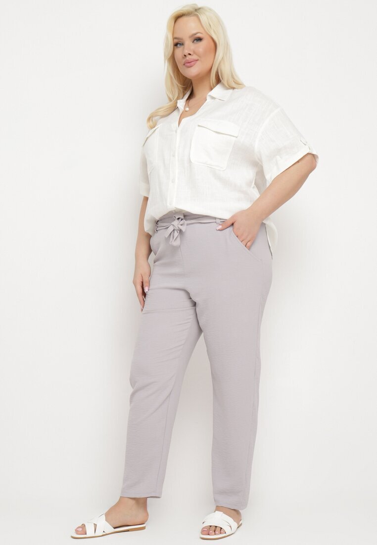 bh forever Pantaloni Regular Gri deschis Cu cordon în talie Stil Paperbag Tamburia