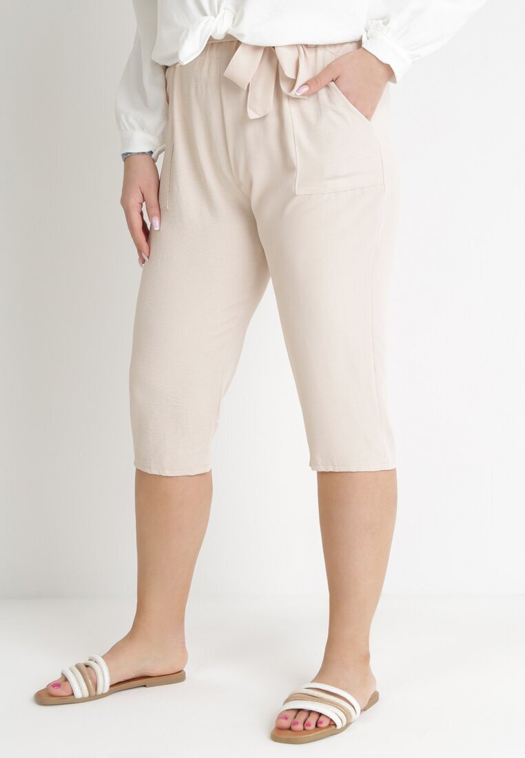 bh forever Pantaloni scurți bej deschis cu lungimea sub genunchi cu elastic în talie și șnur Gentria