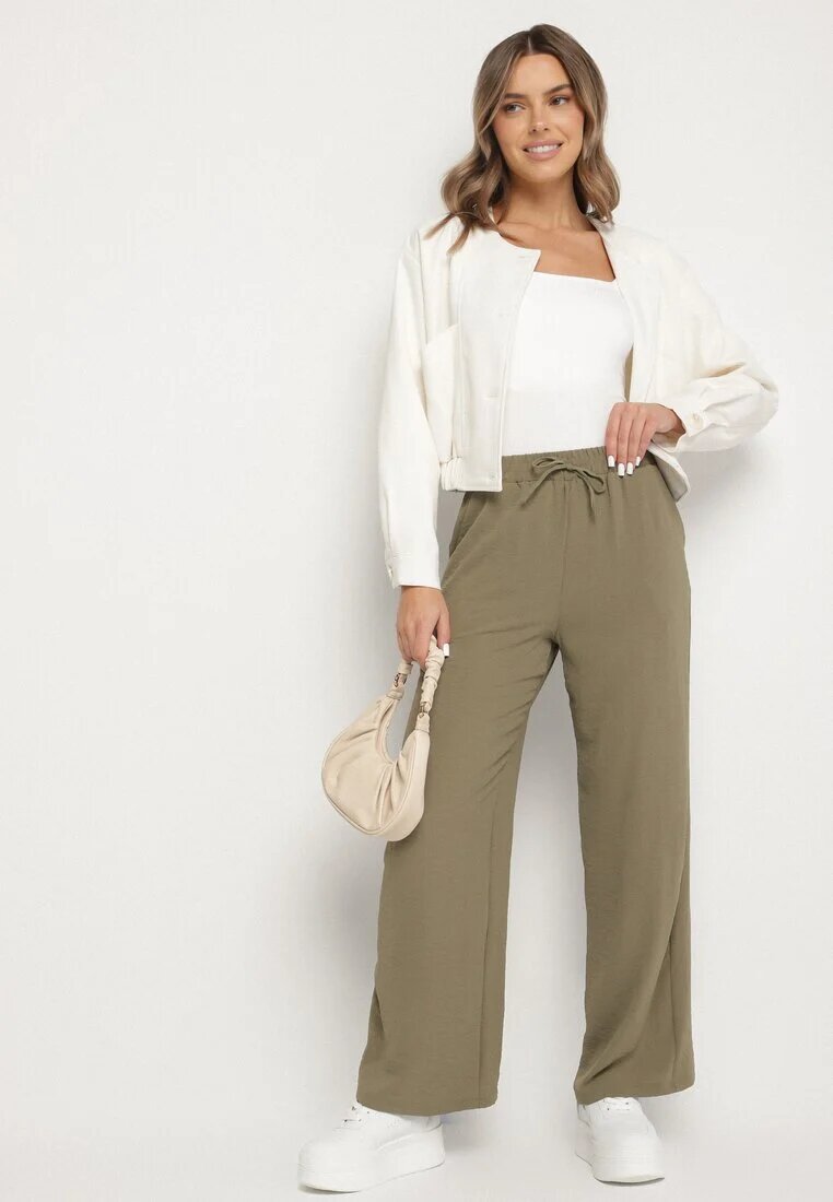 bh forever Pantaloni Verde închis Larghi cu Elastic în Talie cu Lanț Decorativ Istaria