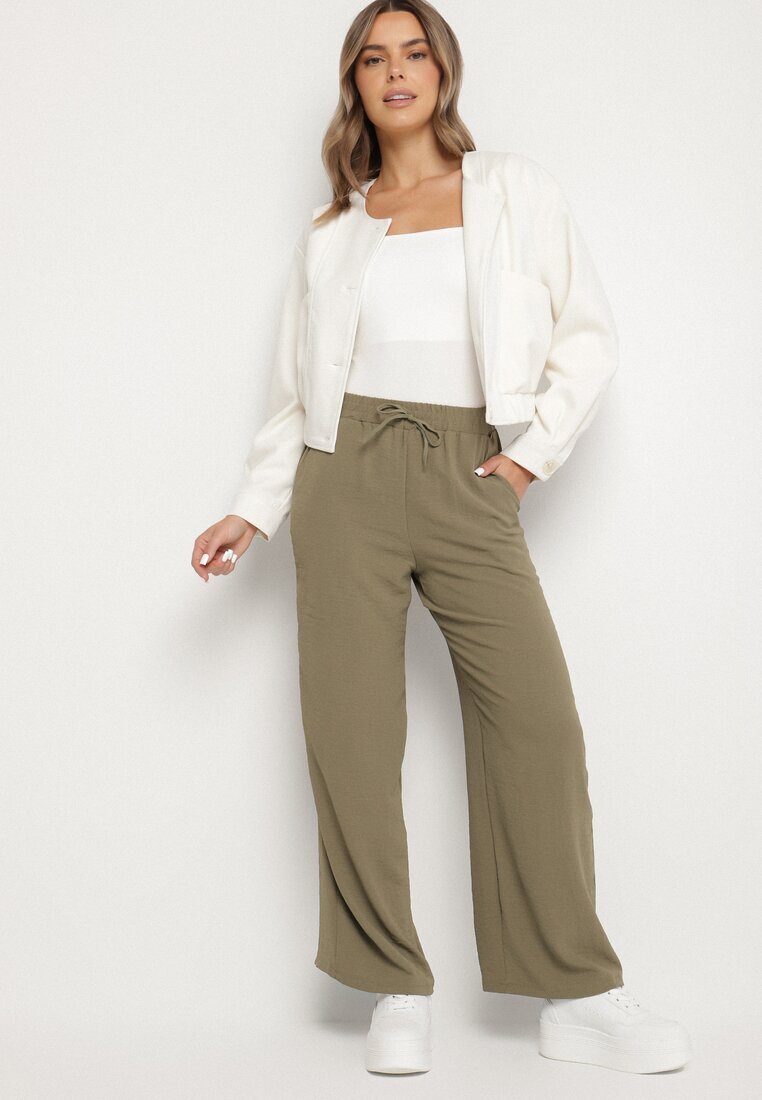 bh forever Pantaloni Verde închis Larghi cu Elastic în Talie cu Lanț Decorativ Istaria