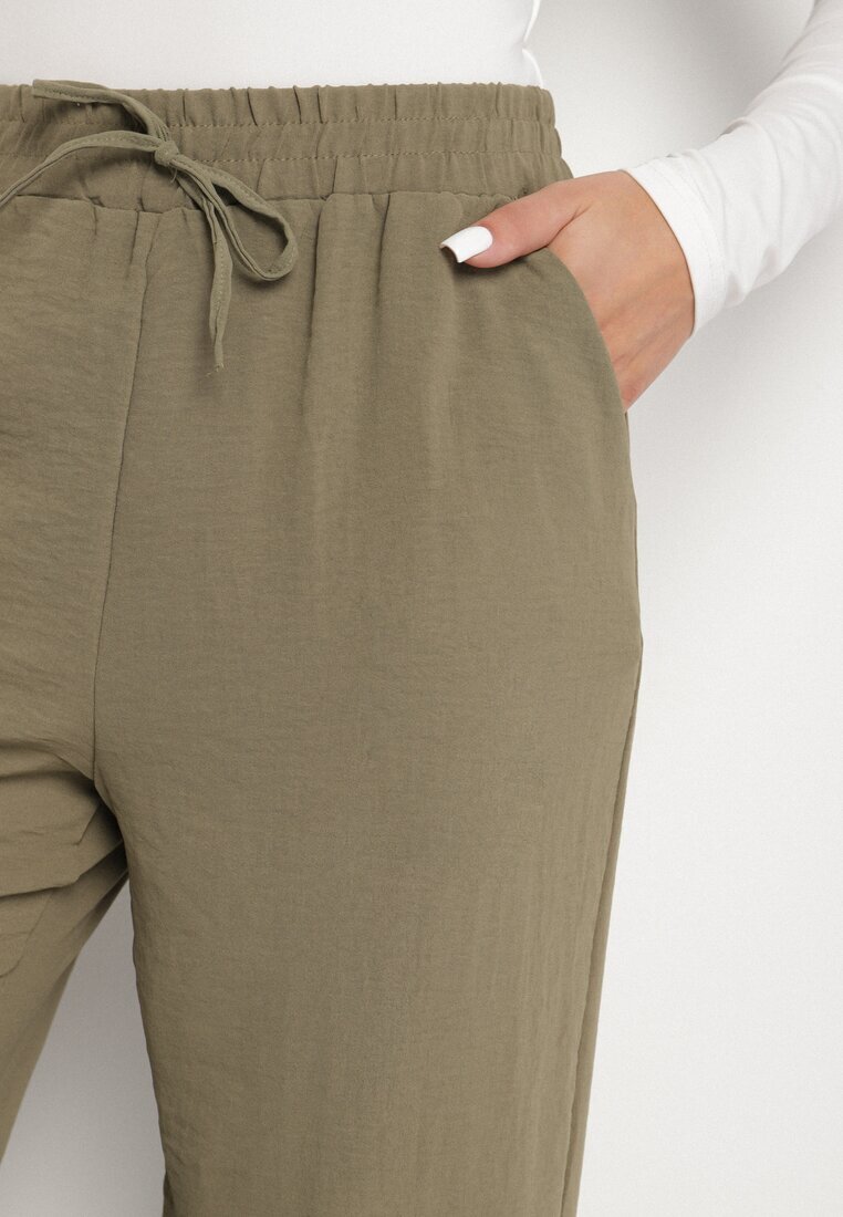bh forever Pantaloni Verde închis Larghi cu Elastic în Talie cu Lanț Decorativ Istaria