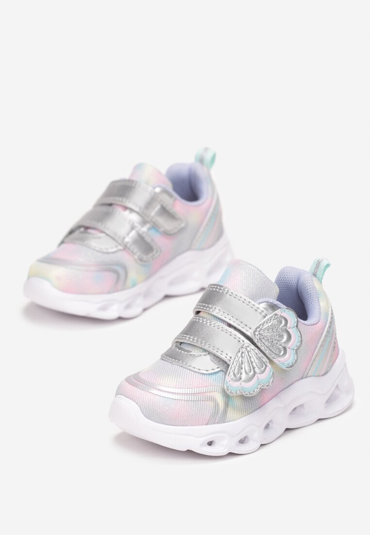 bi&ki Adidași Argintii pe Talpă Luminoasă cu Barete Decorative cu Arici și Brant din Piele Aubrianna