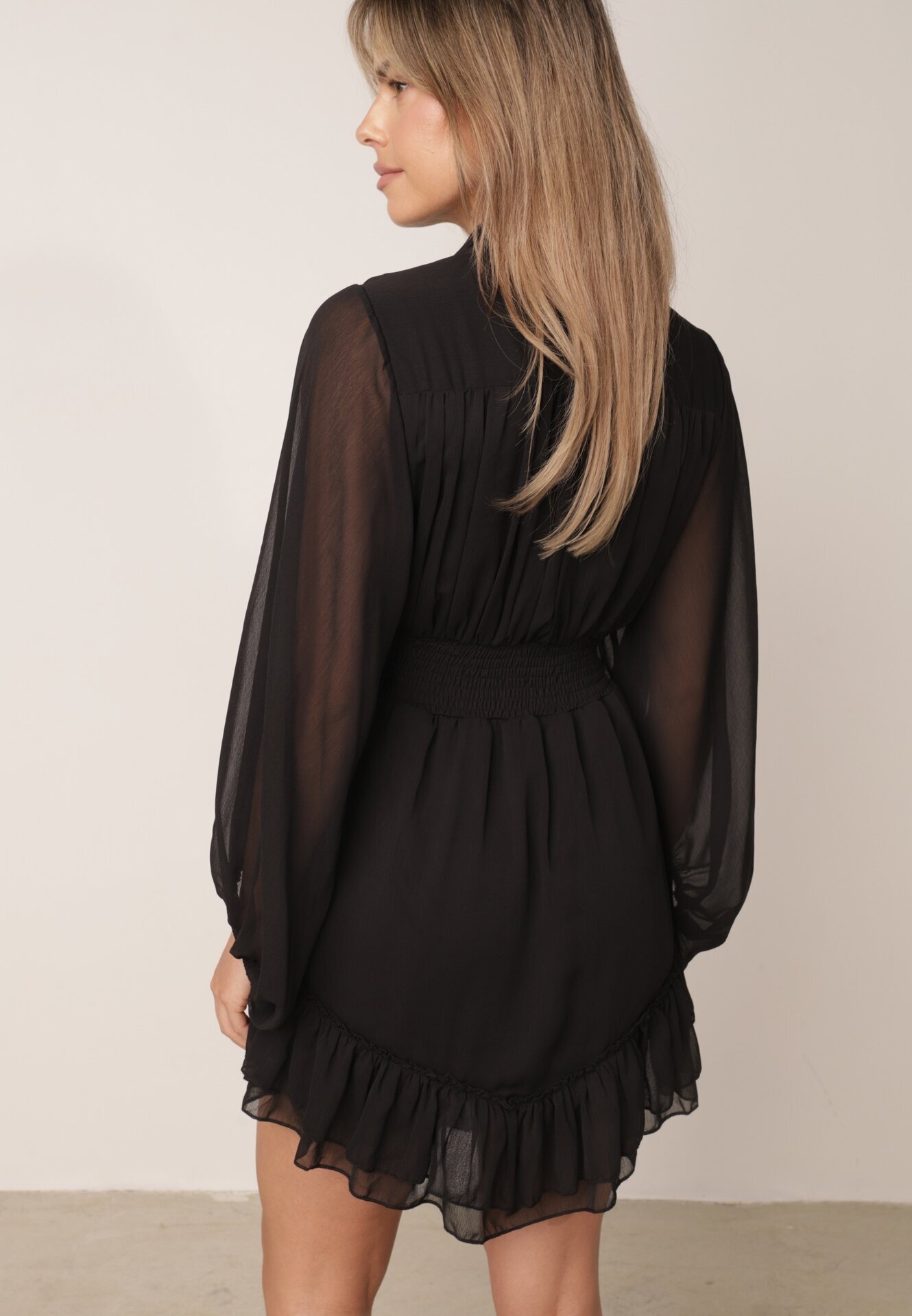 bibous project Rochie Cloche Neagră cu Volan Harlin