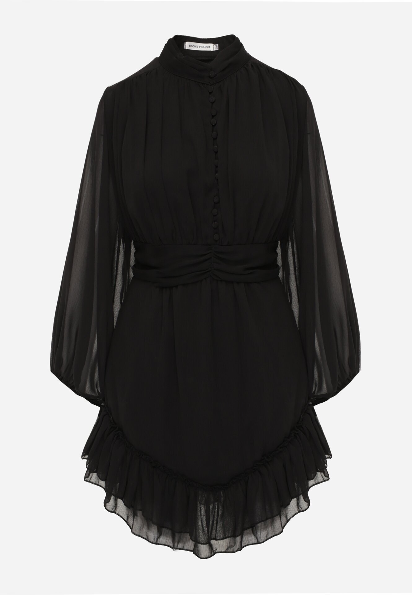 bibous project Rochie Cloche Neagră cu Volan Harlin