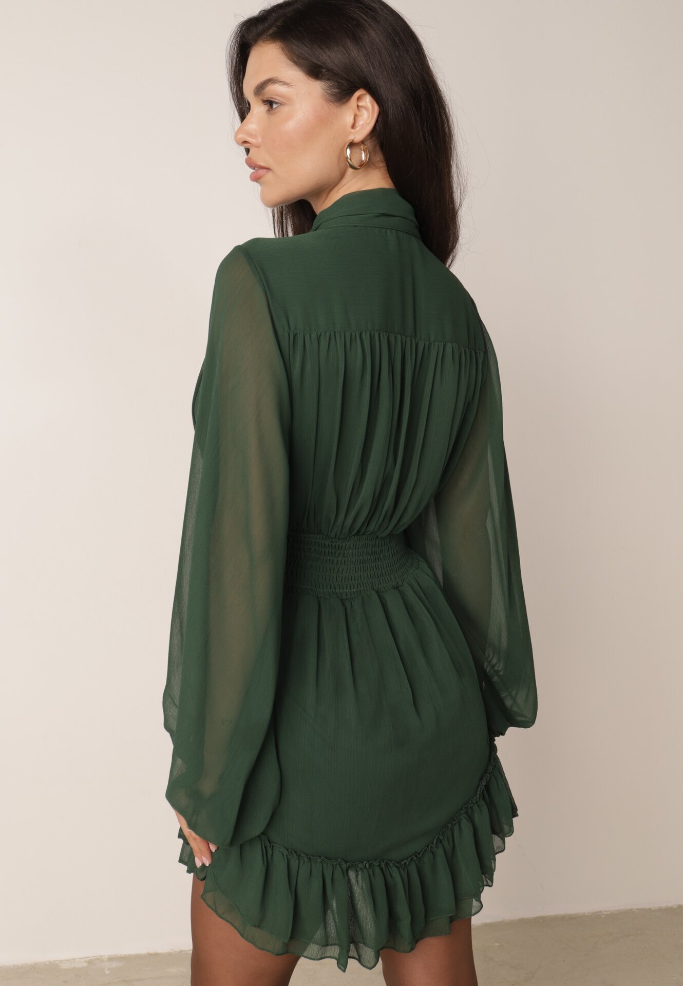 bibous project Rochie Cloș Verde închis cu Volan Harlin