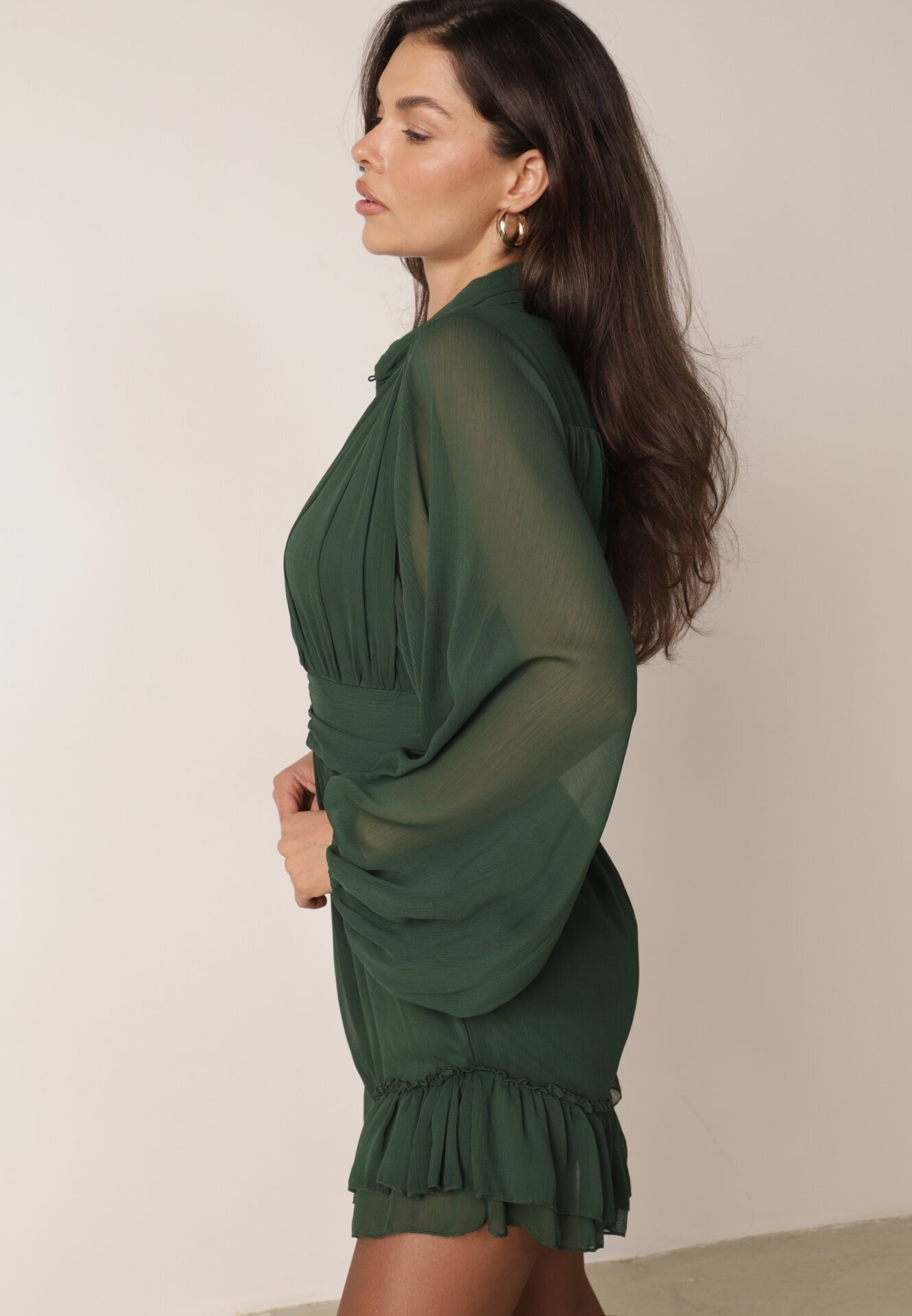 bibous project Rochie Cloș Verde închis cu Volan Harlin