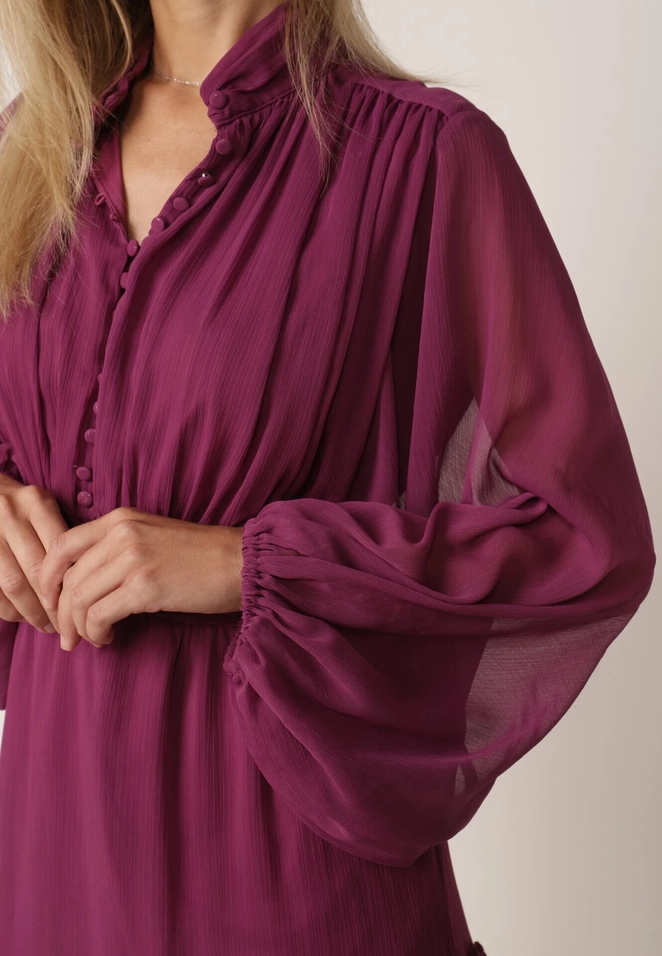 bibous project Rochie Violetă Evazată cu Volan Harlin