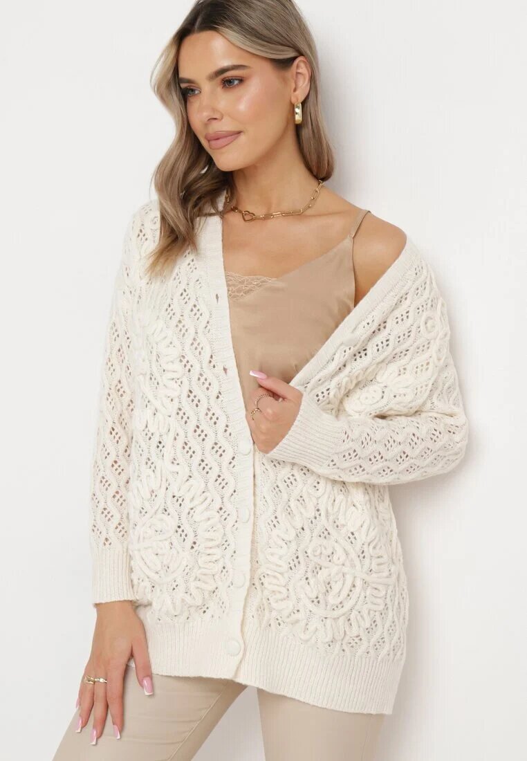 bisou's project Cardigan Bej deschis cu Broderie ajurată Ortentia