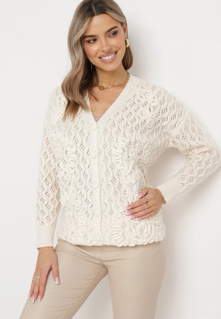bisou's project Cardigan Bej deschis cu Broderie ajurată Ortentia