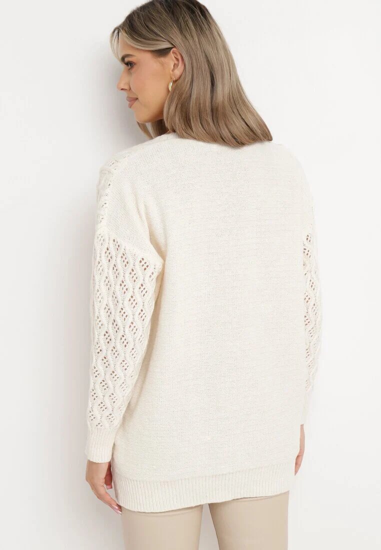 bisou's project Cardigan Bej deschis cu Broderie ajurată Ortentia