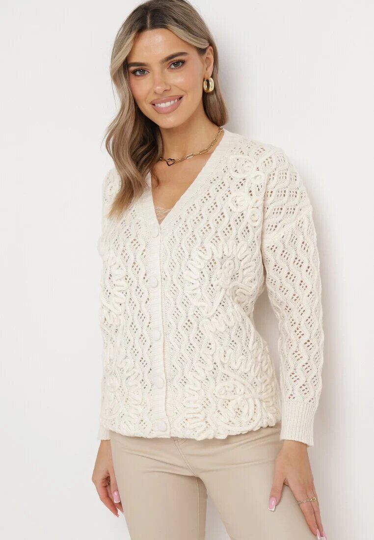 bisou's project Cardigan Bej deschis cu Broderie ajurată Ortentia