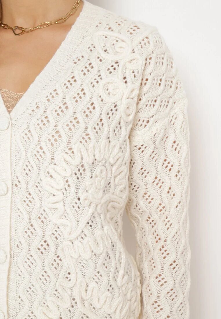bisou's project Cardigan Bej deschis cu Broderie ajurată Ortentia