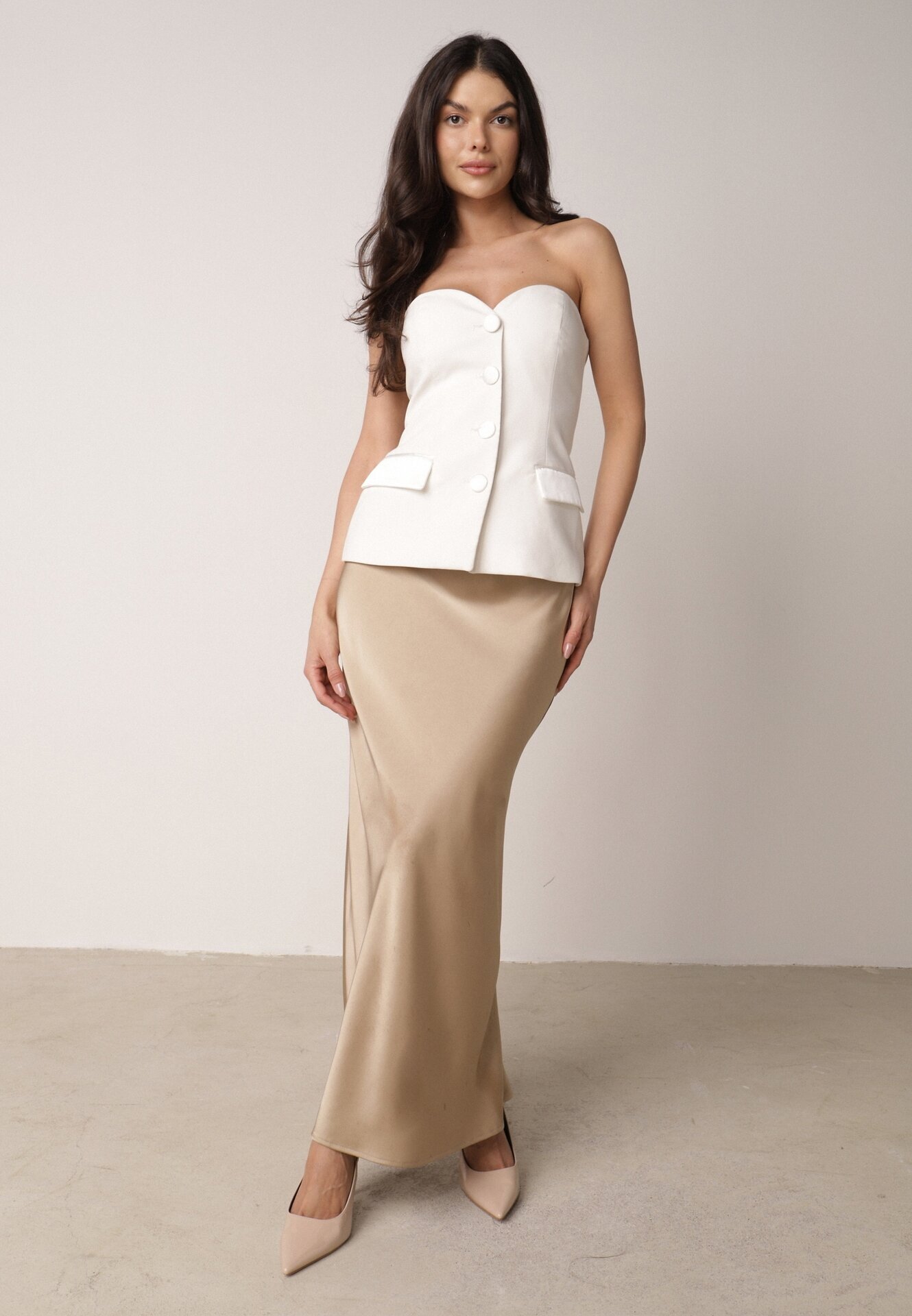 bisou's project Fustă Bej de Satin Maxi Shapas