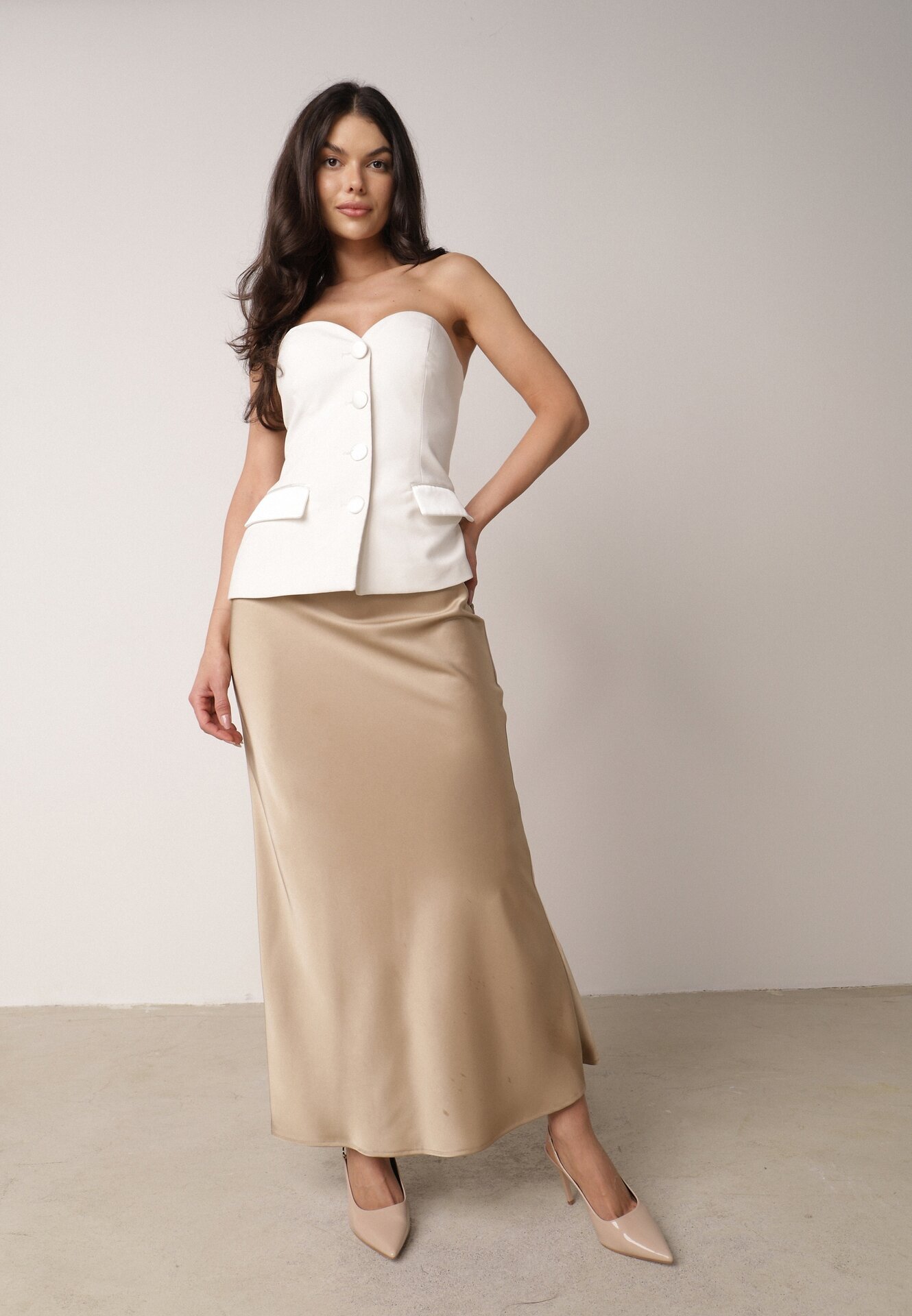 bisou's project Fustă Bej de Satin Maxi Shapas