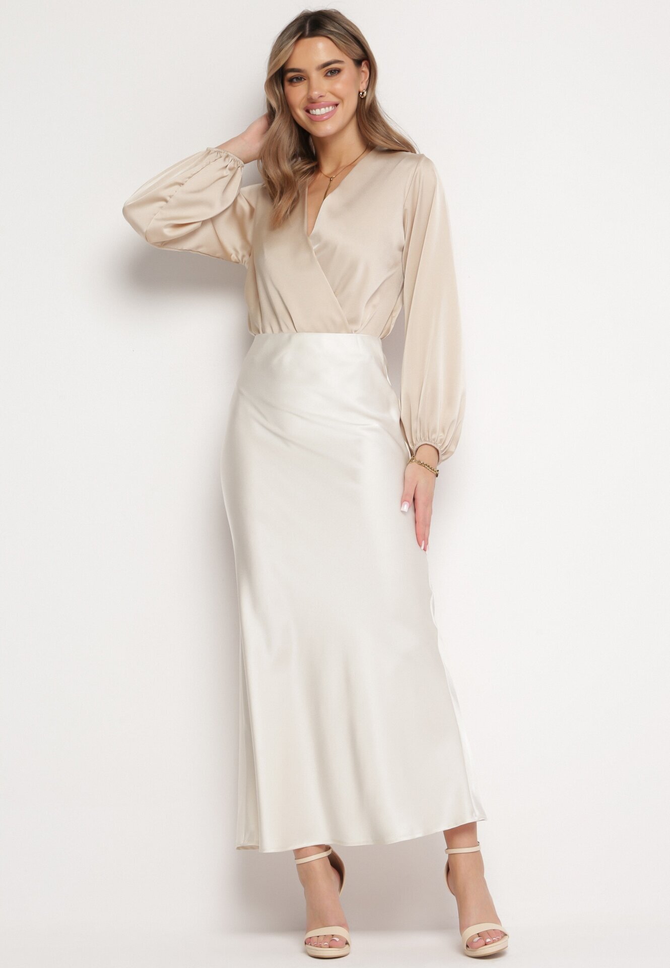 bisou's project Fustă Maxi de satin Bej deschis Shapas