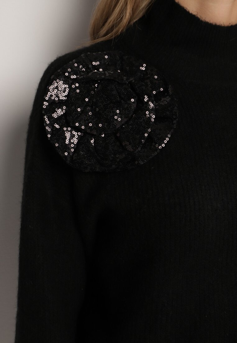 bisou's project Maletă Negru cu Lână și Floare Decorativă cu Paiete 3D Falimi