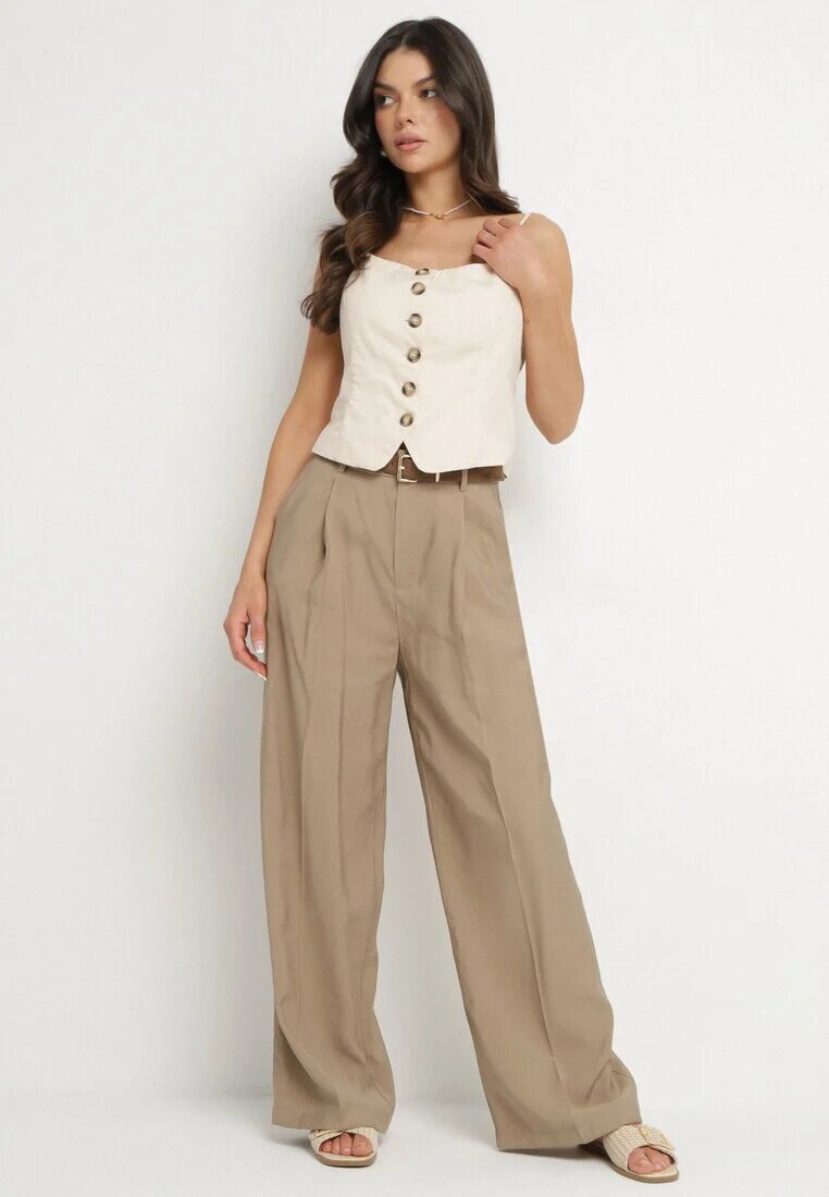 bisou's project Pantaloni Bej croi de costum cu picior larg și talie înaltă Efrimera