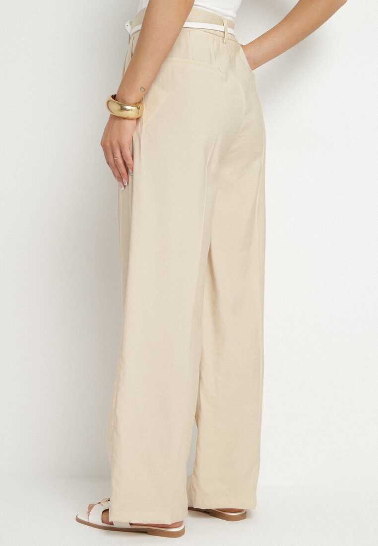 bisou's project Pantaloni bej deschis cu croi tip costum cu picior larg și talie înaltă Efrimera